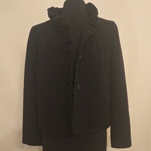 J.CREW Black 100% Wool W/Lining Ruffled  Swing Jacket
